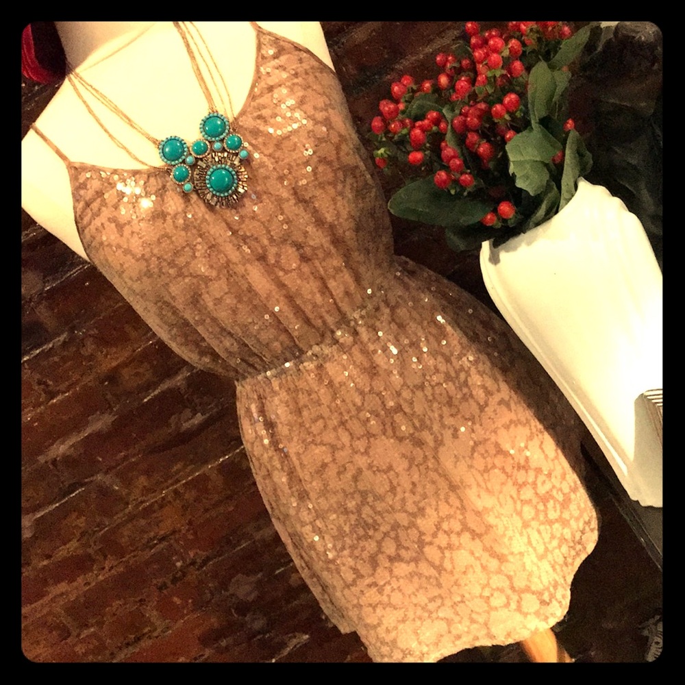 Rebecca Taylor Beige Sequin Slip Tank Dres…